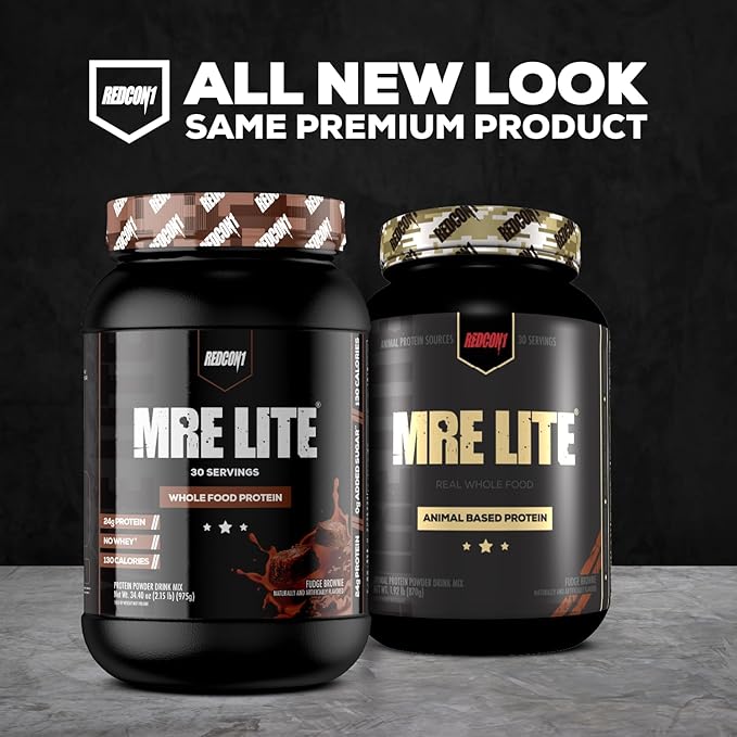 REDCON1 MRE Lite Whole Food Protein Powder, Strawberry Shortcake - Low Carb & Whey Free Meal Replacement with Animal Protein Blends - Easy to Digest Supplement Made with MCT Oils (30 Servings)