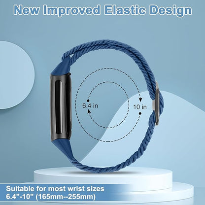 Braided Band Compatible with Fitbit Charge 6/Fitbit Charge 5, Soft Nylon Solo Loop Adjustable Replacement Wristband for Women Men