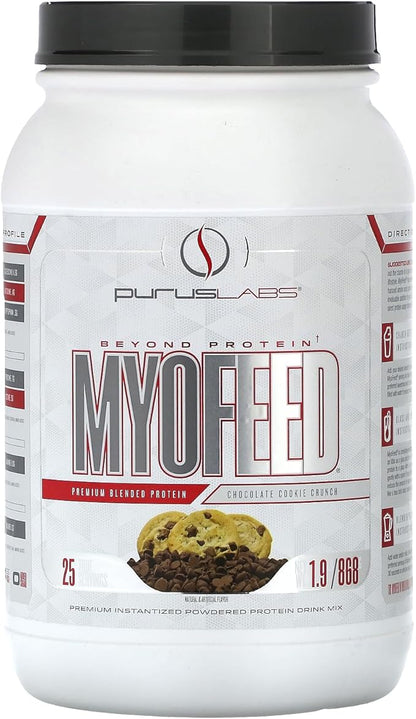 Purus Labs Myofeed Blended Protein | Ultra Filtered Whey Isolate & Concentrate | Soluble Fiber & Digestive Enzymes | 25 Servings (Chocolate Cookie Crunch)