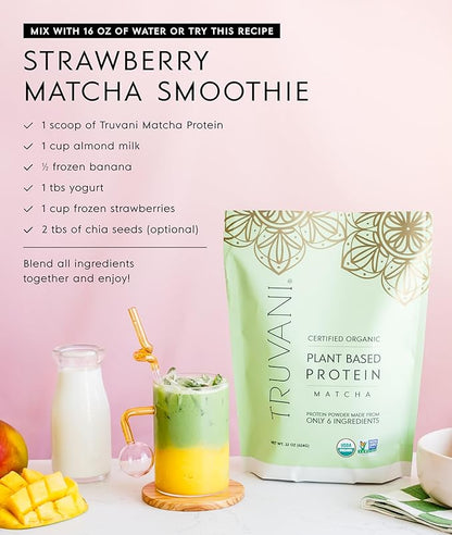 Truvani Vegan Pea Protein Powder | Matcha | 20g Organic Plant Based Protein | 10 Servings | Keto | Gluten & Dairy Free | Low Carb | No Added Sugar