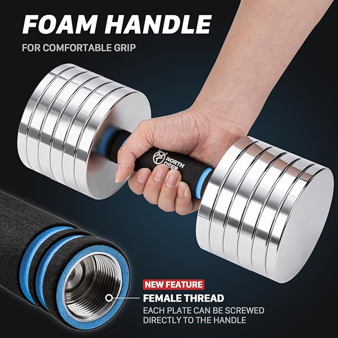 Northdeer V2.0 Upgraded Adjustable Steel Dumbbells 40LB / 60LB - 2 in 1 Dumbbell Barbell Set for Home Gym Workout - Compatible with V1.0 Dumbbells