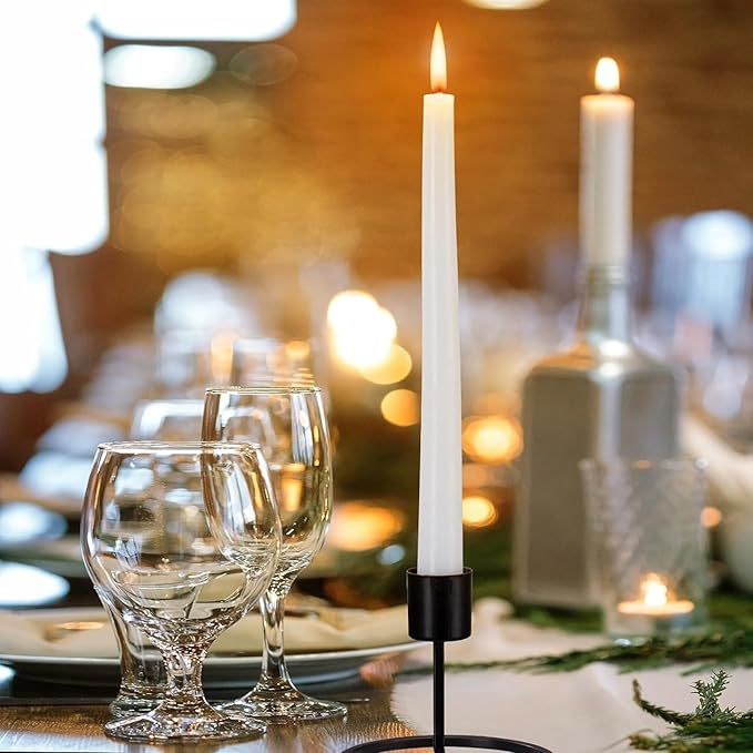 36 Pack White Taper Candles, 7-8 Hours Burn Time, Unscented, Smokeless and Dripless, 0.8 x 10 Inch Dinner Candle Set for Household, Wedding, Party and Home Décor Candlesticks