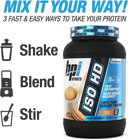 BPI Sports ISO HD Isolate Protein Powder ??100% Whey Isolate, Protein Powder for Muscle Gain - Vanilla Cookie - 1.6 Lb - 23 Servings