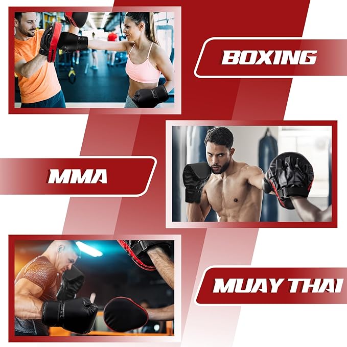 4-in-1 2 Pairs 8 oz Boxing Gloves and 4 Pcs Punching Mitts Set for Kids Men Women, Boxing Gloves Pads Equipment Set for Training Kickboxing MMA Karate Muay Thai Martial Arts