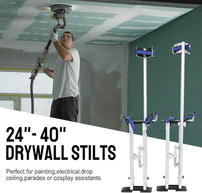 24-40 Inch Silver Drywall Stilts Aluminum Tool Stilt with Protective Knee Pads Portabl Adjustable For Painter Walking Painting
