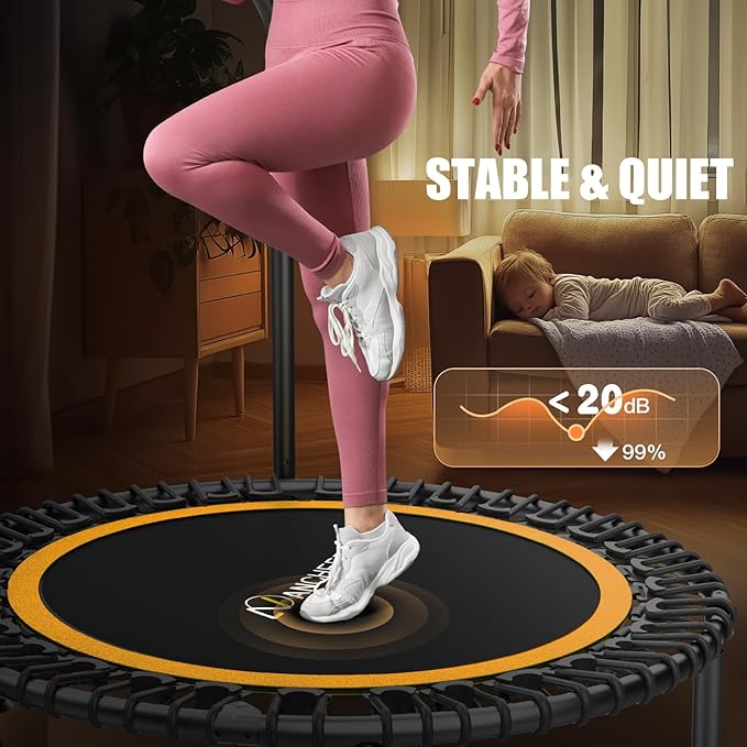 ANCHEER 40"/48" Foldable Rebounder Trampoline for Adults/Kids with Resistance Bands and Bungees, Indoor & Outdoor Mini Trampoline with Bar and Safety Padding - Max Load 450lbs/550lbs