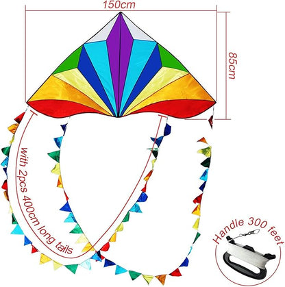 HONBO Large Delta Kite for Kids & Adults,Extremely Easy to Fly Kite for Beach Trip,String Line Included,with Colorful Tail,Perfect for Beginners