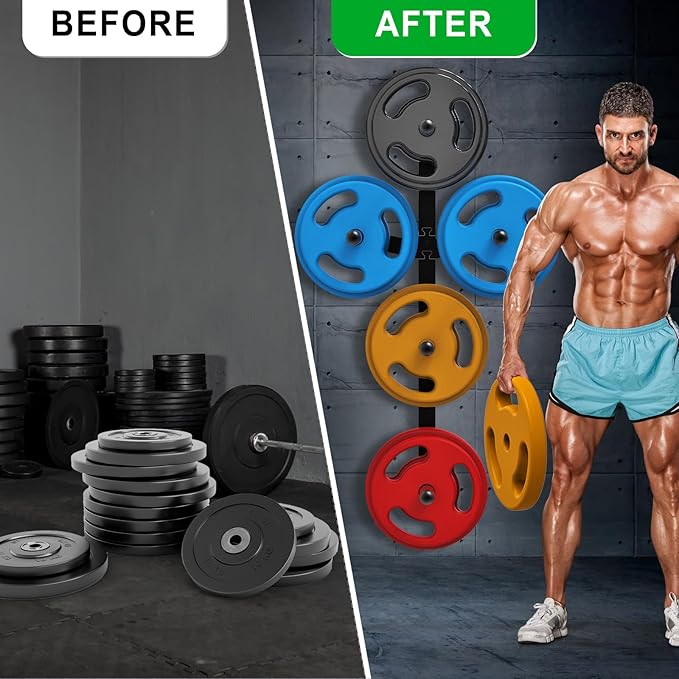 "Kipika Weight Plate Storage Rack - Wall Mounted Weight Plate Holder with Durable Steel Construction Organizer for Olympic Plates, 1000lb Capacity, Space-Saving for Home Gym"