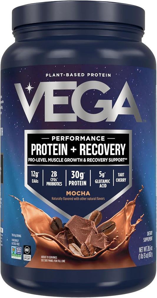Vega Sport Vegan Protein Powder + Recovery - 30g Plant Based Protein per Serving, Mocha, 19