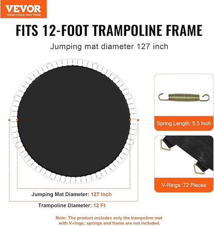 VEVOR Replacement Trampoline Mat, Universal Jumping Round Trampoline, Reinforce UV-Resistant Mat with Spring Tool & Durable V-Rings