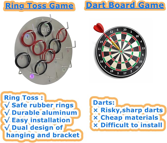 Aluminum Alloy Plate Portable Hook Ring Toss Game, Fun Backyard Lawn Toss for Family Carnival Party Games, Picnic & BBQ Entertainment