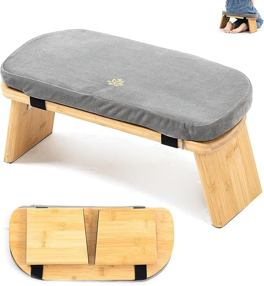 Meditation Bench, Bamboo Meditation Stool, Folding Kneeling Meditation Bench, Seiza Prayer Bench, Prayer Bench with Meditation Cushion, Kneeling Stool