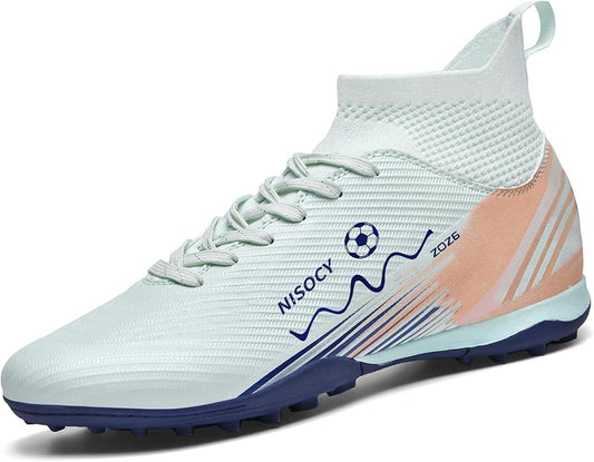 NISOCY Soccer Shoes for Mens Womens Professional Cleats High-Top Athletic Turf Football Shoe