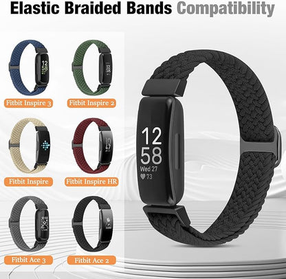 Elastic Braided Watch Band Compatible with Fitbit Inspire 3/Inspire 2/Inspire/Inspire HR/Fitbit ace 3/Ace 2, Adjustable Stretchy Strap Sport Nylon Loop Replacement Wristband for Fitbit Inspire