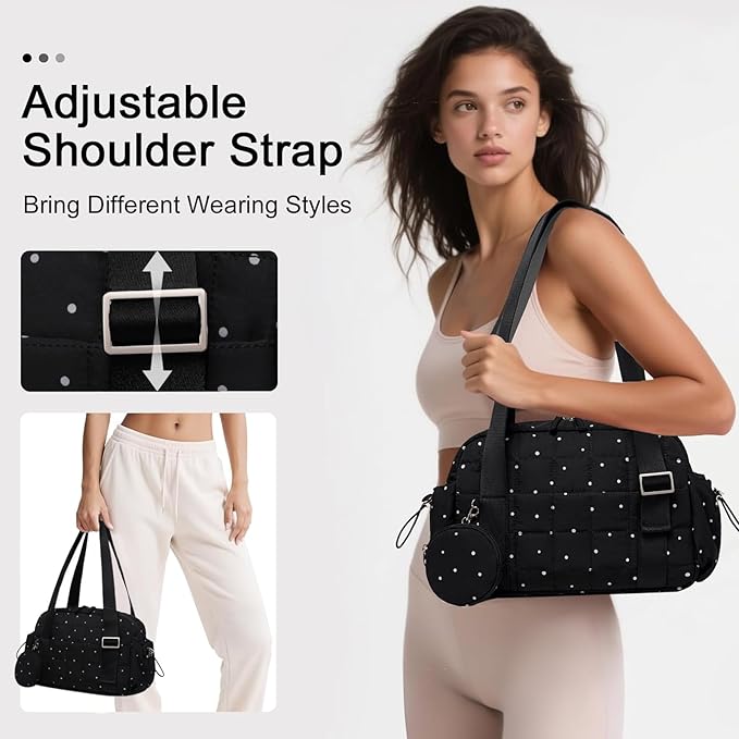 CAMTOP Mini Gym Bag for Women, Small Gym Tote Bag Puffy Quilted Sports Duffel Bag with Wet Compartment and Coin Purse Duffel Bags Dance Yoga Workout Bag