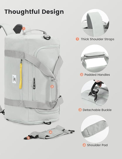 SKYSPER Gym Bag Men Women - 40L Sports Bag Duffle Backpack with Shoe Compartment Wet Pocket for Fitness,Sport,Travel & Workout(Lightgray)