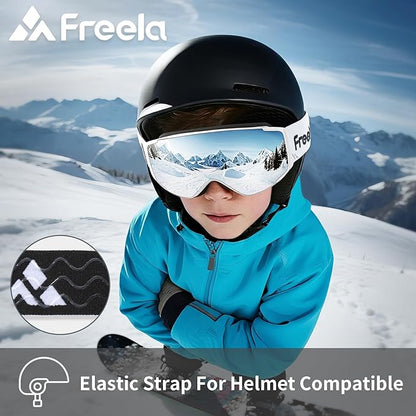 Freela Kids Ski Snowboard Goggles for Toddler(3-14) Youth Anti Fog Anti UV Goggles Girls Boys Snow Skiing Equipment