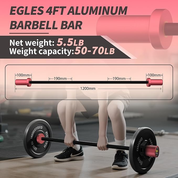 Egles Kids Barbell 5.5LB Mini Barbell Bar 4ft for Kid Women & Beginners Weighted Bar - Compatible with 2-Inch Weight Plates, for Strength Training Gym Weight Lifting, Multi-Color Training Bar