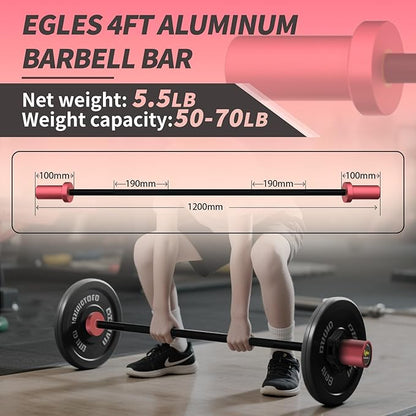 Egles Kids Barbell 5.5LB Mini Barbell Bar 4ft for Kid Women & Beginners Weighted Bar - Compatible with 2-Inch Weight Plates, for Strength Training Gym Weight Lifting, Multi-Color Training Bar