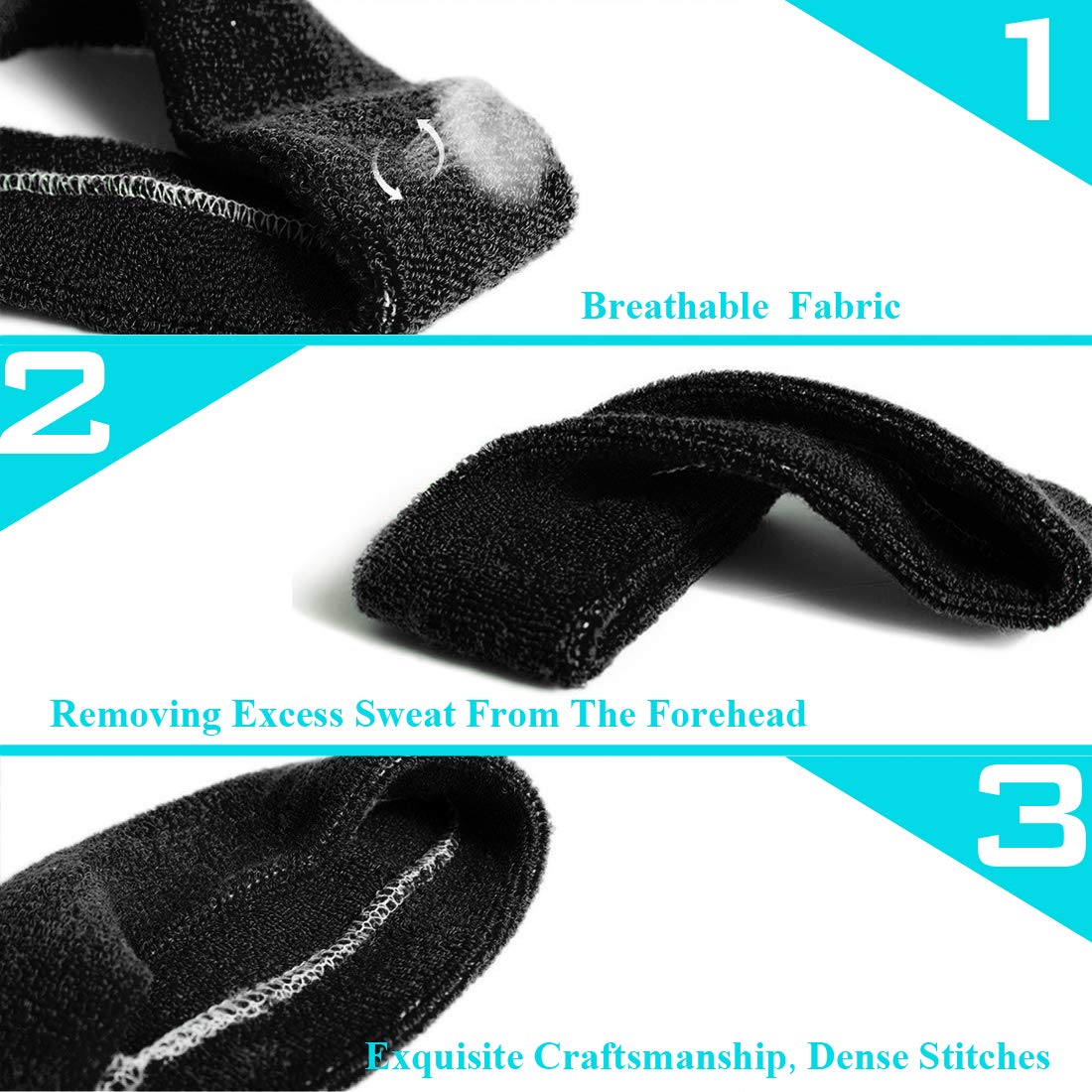 3 Pack Men & Women Sports Sweatbands Headbands(White,Black,Gray)