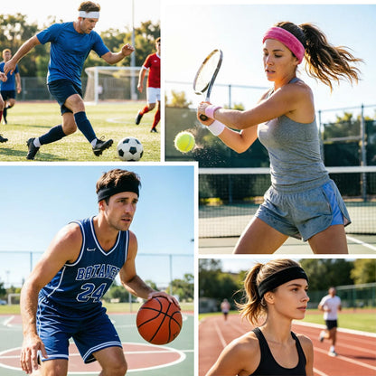 3 Pack Men & Women Sports Sweatbands Headbands(White,Black,Gray)