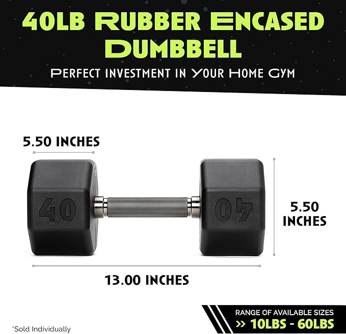 Rubber Coated Dumbbells - No Roll Design Easy-Grip Steel Knurled Handle, Weights Dumbbells Set for Strength Training - Ideal Weights Set for Home Gym - 10-60 LBS SOLD INDIVIDUALLY