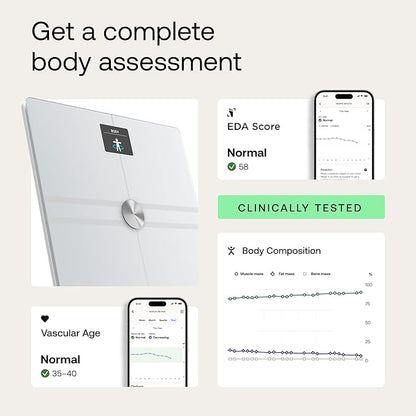 WITHINGS Smart Scales for Body Weight, FSA or HSA Eligible, Body Analysis, Fat Content, Muscle Mass, Bone Density, Visceral Fat, Bathroom Scale, BMI Scales Digital Weight and Body Fat, Bluetooth, WiFi