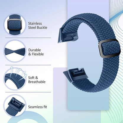 Elastic Braided Bands Compatible with Fitbit Charge 5/Fitbit Charge 6 for Women Men, Breathable Adjustable Stretchy Nylon Loop Sport Replacement Wristbands for Fitbit Charge 6 Charge 5 Straps