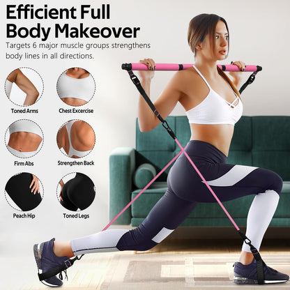 Pilates Bar Kit with 6 Latex Resistance Bands, Adjustable Exercise Bar