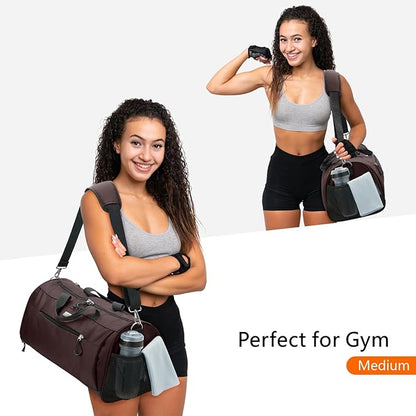 TOPDesign Gym Bag for Women & Men, Unisex Duffel Bag with Shoe Compartment & Wet Pocket for Travel Sports Gym (L Brown)