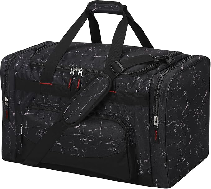22 inch Gym Bag for Men - 55L Large Travel Duffle Bag Sports Equipment Bag with Multiple Zippered Pockets,Outdoor Workout Duffle Bag for Overnight Weekend - Marble Black
