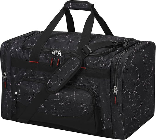 22 inch Gym Bag for Men - 55L Large Travel Duffle Bag Sports Equipment Bag with Multiple Zippered Pockets,Outdoor Workout Duffle Bag for Overnight Weekend - Marble Black