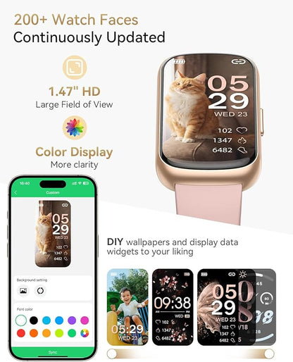 Fitness Tracker, Smart Watches for Women with 24/7 Heart Rate Monitor, Sleep Tracker, Breathing Training, 1.47" Fitness Watches for Women with 24 Sports Modes, Activity Tracker as Gift (4 Bands)