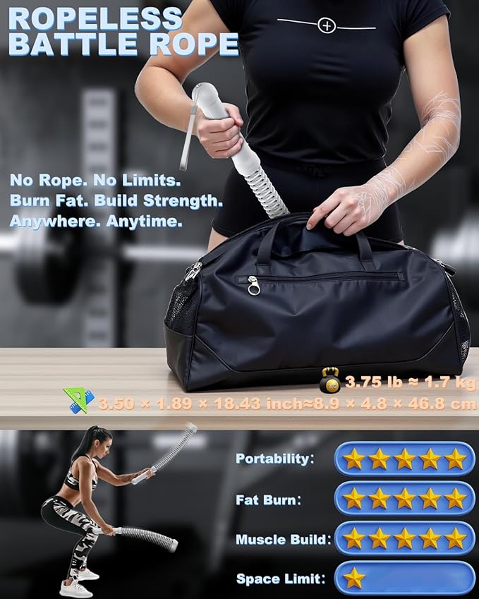 2PCS Weighted Ropeless Battle Ropes for Home Gym, Heavy Duty Arm Exerciser for Strength Training, Portable Battle Rope for Advanced Workouts and Core Muscle Building