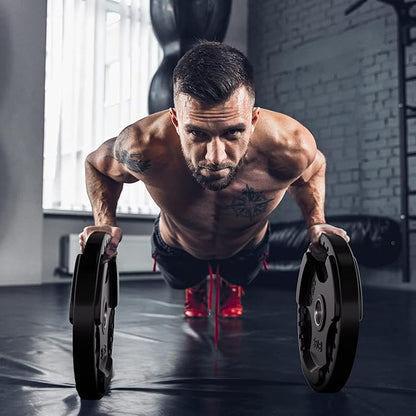 RitFit Olympic Rubber Grip Plates for Barbell, 2-Inch Weight Plates for Weightlifting and Strength Training in Home & Gym, Single, Pair and Sets(2.5/5/10/25/35/45 LB)