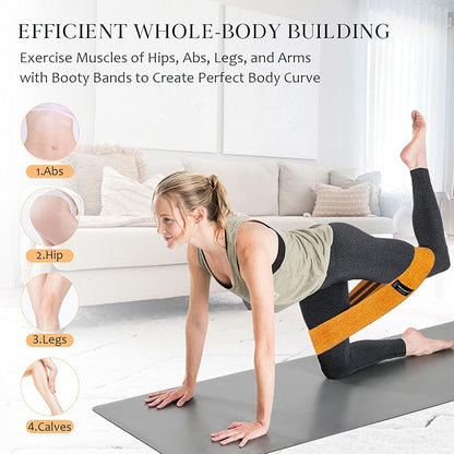 9 PCS Fabric Resistance Bands Set for Working Out, Non-Slip Exercise Booty Bands for Women & Men Leg and Glutes with Hair Ties and Tape Measure - for Home Gym Workout, Yoga, Pilates