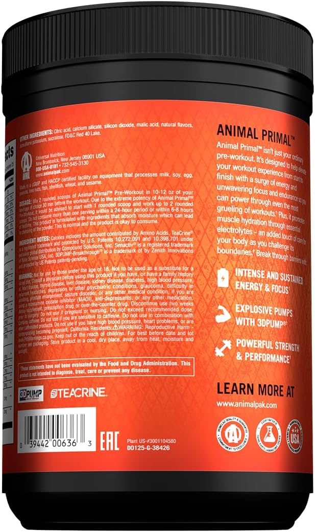 Animal Primal Muscle Hydration + Preworkout Powder ??Contains Beta Alanine, 3DPump, Caffeine & Electrolytes ??Improves Energy, Focus, Endurance & Absorption ??New Dragon Berry Flavor, 16.9 oz