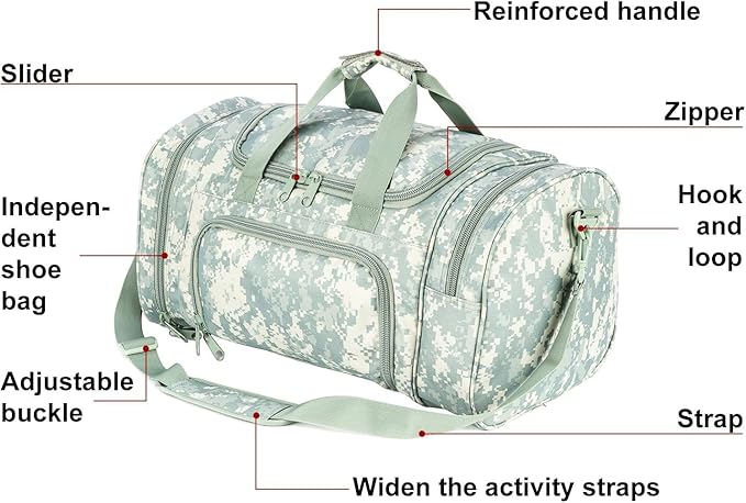Tactical Travel Duffle Bag with Shoes Compartment Weekender Bags Carry On Overnight Bag For Men and Women Gym Sports Tote Pocket