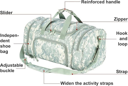 Tactical Travel Duffle Bag with Shoes Compartment Weekender Bags Carry On Overnight Bag For Men and Women Gym Sports Tote Pocket