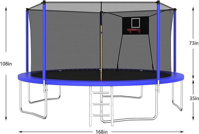 1320 LBS 14FT Outdoor Trampoline, Trampolines with Basketball Hoop & Safety Enclosure Net -ASTM Approved, Backyard Trampoline, Recreational Heavy-Duty Trampoline for Adult