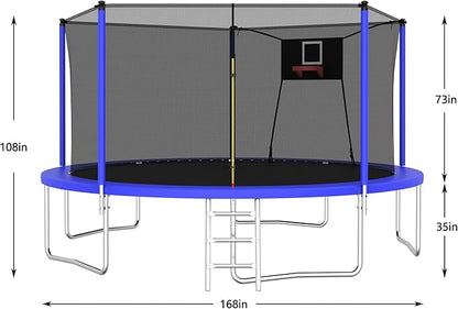 1320 LBS 14FT Outdoor Trampoline, Trampolines with Basketball Hoop & Safety Enclosure Net -ASTM Approved, Backyard Trampoline, Recreational Heavy-Duty Trampoline for Adult