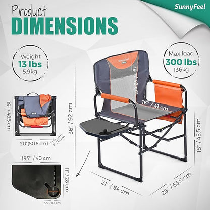 SUNNYFEEL Oversized Camping Directors Chair 2 Pack, Portable Folding Lawn Chairs for Adults Heavy Duty with Side Table,Pocket for Beach, Fishing,Picnic,Concert Outdoor, Foldable Camp Chairs