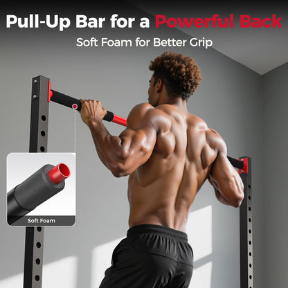 FLYBIRD SR1 Squat Rack with Pull-Up Bar, Multi-Functional Power Rack for Home Gym, 22 Safety