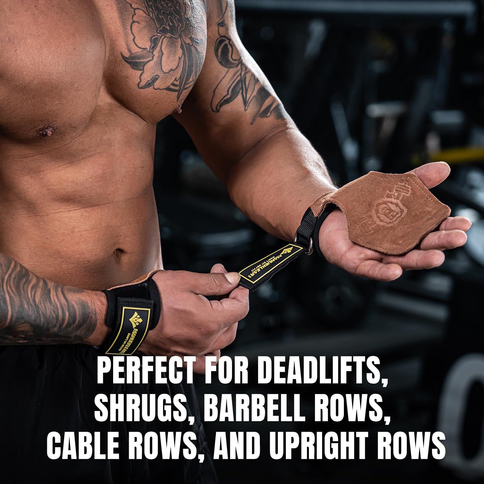 MANUEKLEAR Gym Straps, Double Leather Lifting Straps for Men Deadlift with Cushion Wrist Loop, Gym