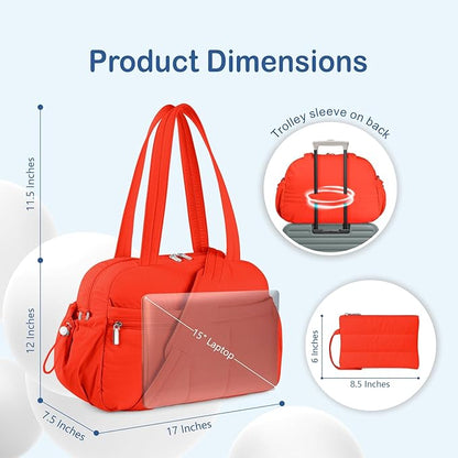 TOPDesign Travel Duffel Bag for Women, Puffer Gym Bag Sports Tote with Wet Pocket, Carry On Weekender with Luggage Sleeve (Red Orange)