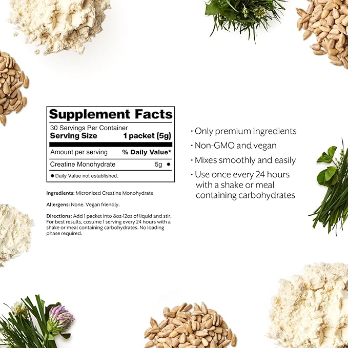 ProMix Nutrition Creatine Monohydrate Travel Packs, 5g of micronized Clean Creatine for Men and Women, Supports Muscle Growth & Recovery, Vegan - 30 Servings