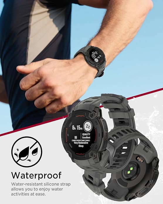 Miimall Rugged Band for Garmin Instinct E 45mm Sport Strap, Lightweight, 22mm Silicone Adjustable Watch Bracelet Replacement Wristband for Garmin Instinct E for Men Women, Black