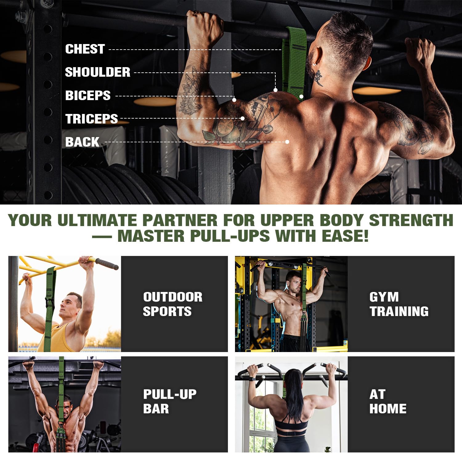 KUTIZE Pull Up Assistance Bands, 3 Adjustable Heavy Duty Pull Up Assist System with Comfortable