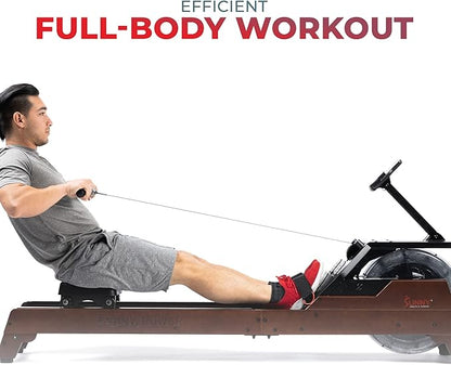 Sunny Health & Fitness Elite Water Rowing Machine with High Dynamic Resistance Vertical Tank, Low-Impact Full-Body Workout and Optional Free SunnyFit App Connectivity