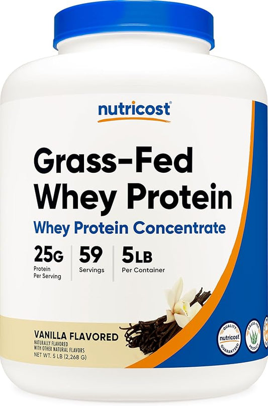 Nutricost Grass-Fed Whey Protein Concentrate (Vanilla) 5LBS - Undenatured, Non-GMO, Gluten Free